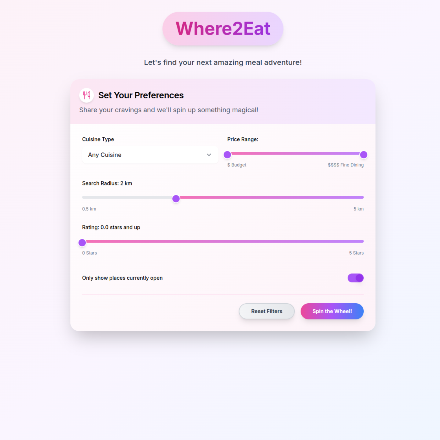 Screenshot of where2eat.app