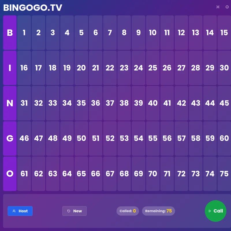 Bingogo.TV large-screen bingo calling board