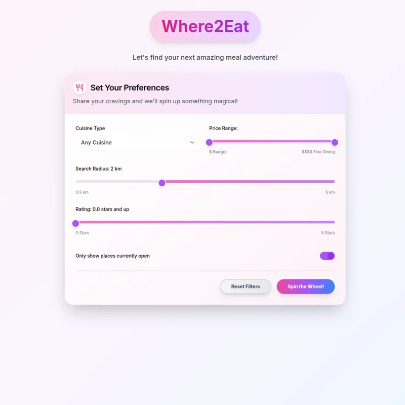 Where2Eat restaurant picker wheel